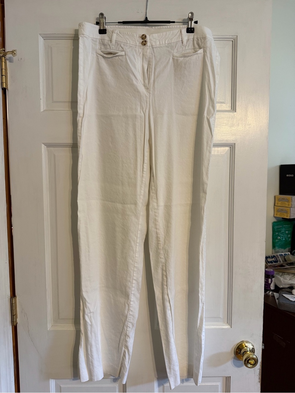 J. Jill TALL White Straight-Leg Women's Linen Stretch Pants